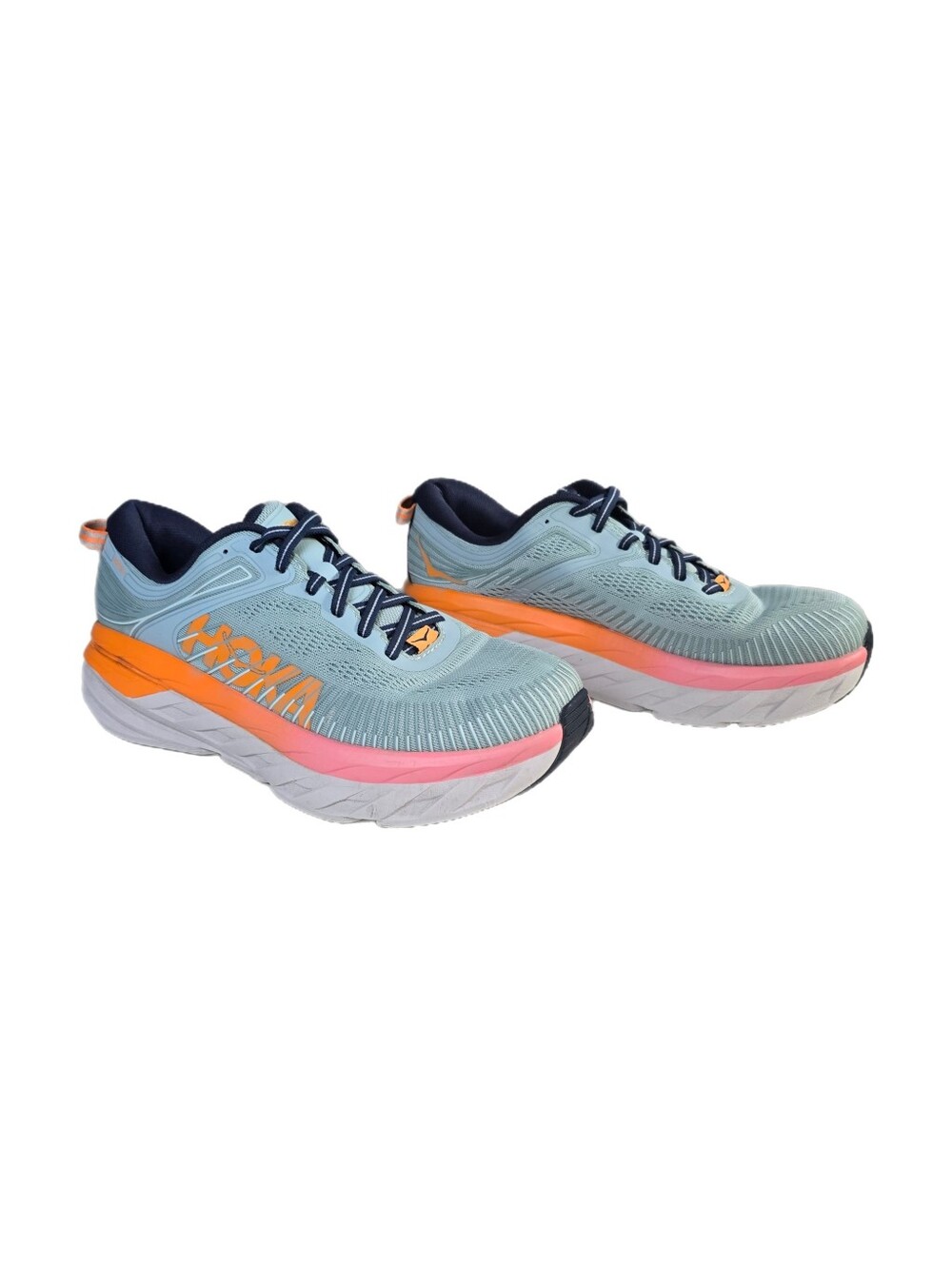 HOKA Bondi 7 Women's Size 9.5 Wide Light Blue Orange Running Shoes 1110531 VGUC